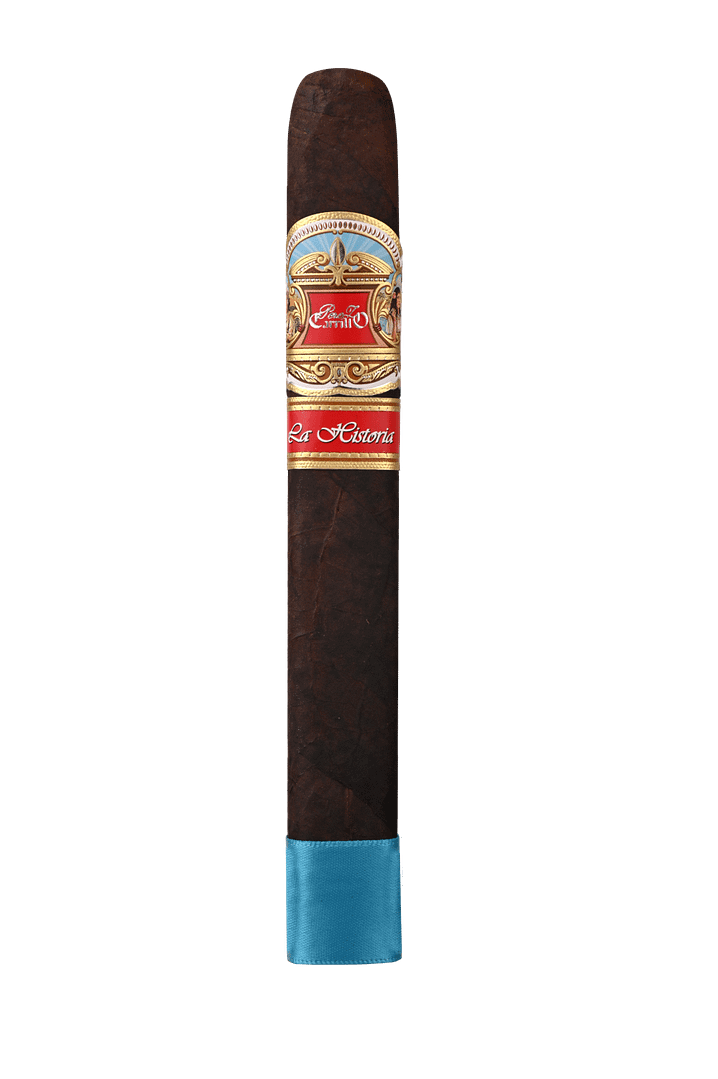 An E.P. Carrillo La Historia cigar featuring a dark, rich wrapper and a luxurious band, showcasing its premium construction and full-bodied, complex flavor profile
