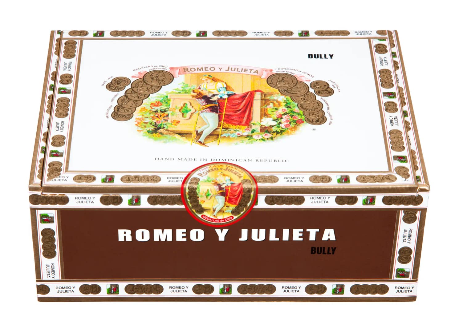Closed box of Romeo y Julieta 1875 cigars with signature red and gold branding and classic Cuban-style design.