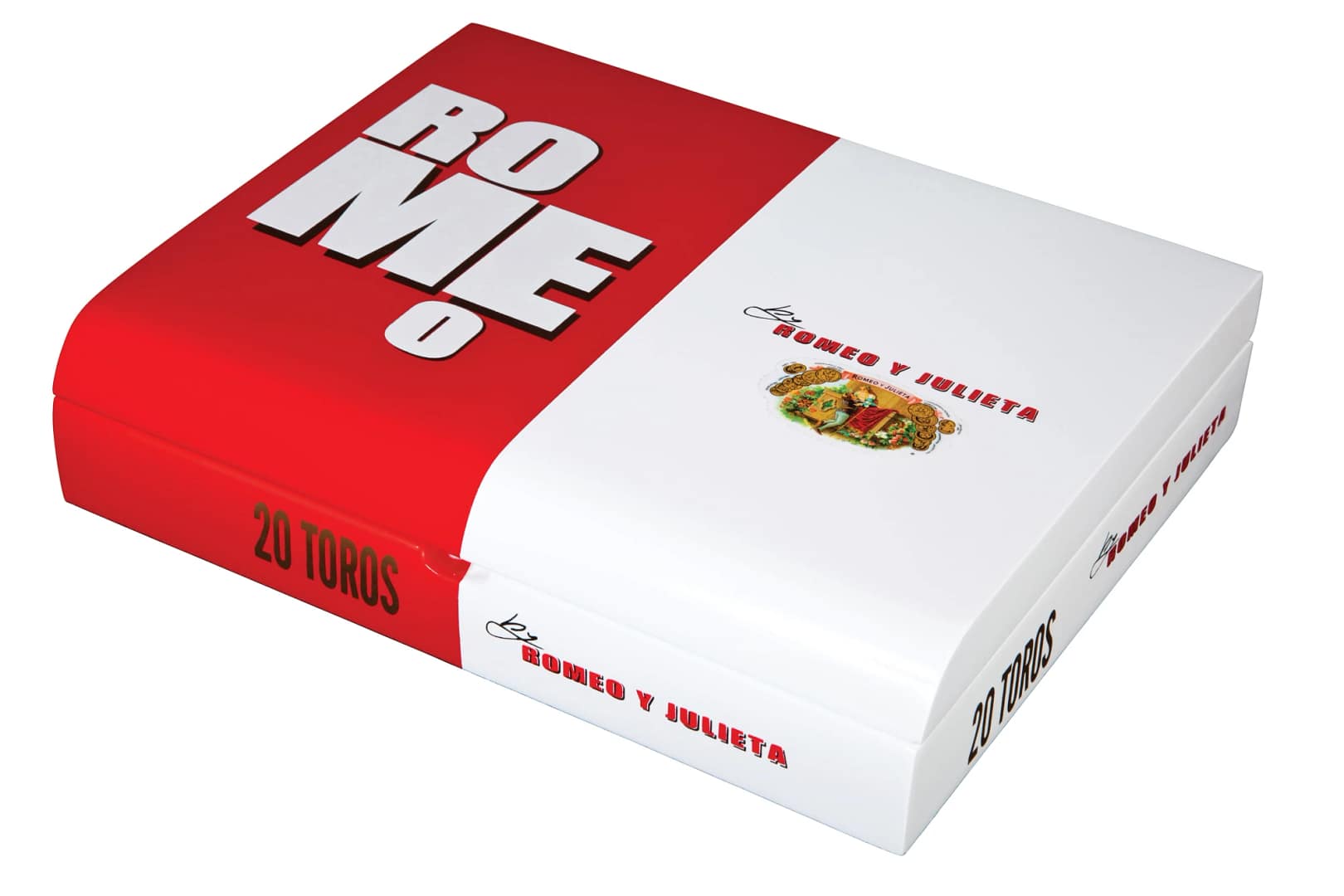 Closed box of ROMEO by Romeo y Julieta cigars with bold red and black design and modern branding.